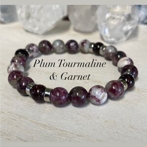 8mm pink tourmaline and garnet gemstone bracelet